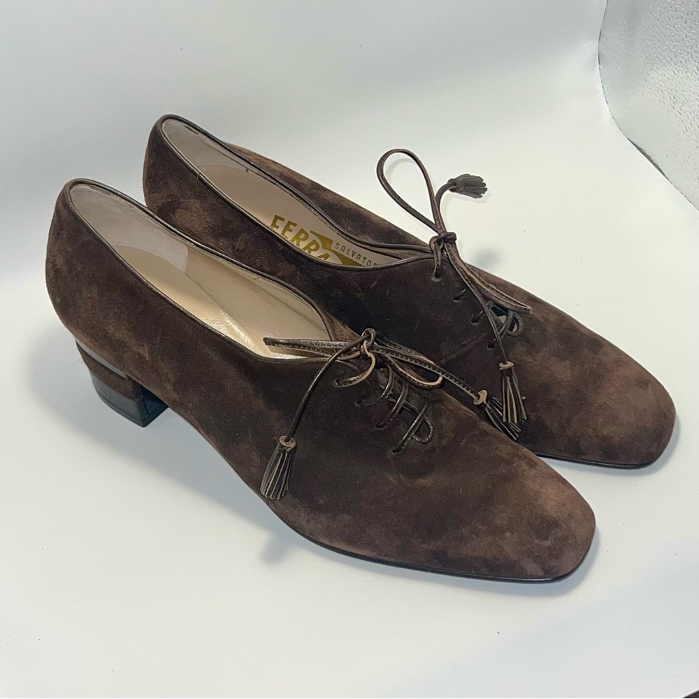 Salvatore Ferragamo Brown Nero Suede Size 7.5 Oxford Heels